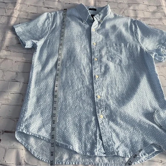 J.Crew Light Blue Geometric Button Down Short Sleeve Linen Slim Men’s Shirt M - Picture 7 of 10